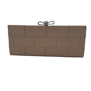 Kate Landry Formal Evening Satin Clutch Woven Rhinestone Bow Clasp with Strap